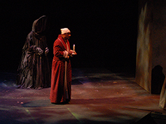A student performing in UWF Theatres production of A Christmas Carol