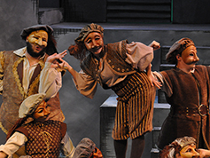 Students performing in UWF Theatres production of Rosencrantz and Guildenstern Are Dead
