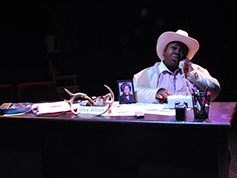 A student performing in UWF Theatres production of Anton in Show Business