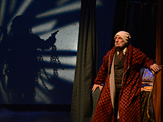 A student performing in UWF Theatres production of A Christmas Carol