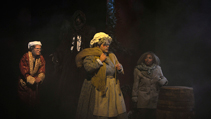 Scrooge, Mrs. Dilber, Old Joe and the Ghost of Christmas Future
