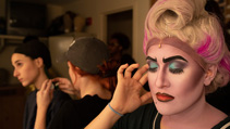 Students applying makeup for UWF Theatres production of The Little Mermaid