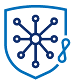 Shield with hub spoke design and infinity symbol