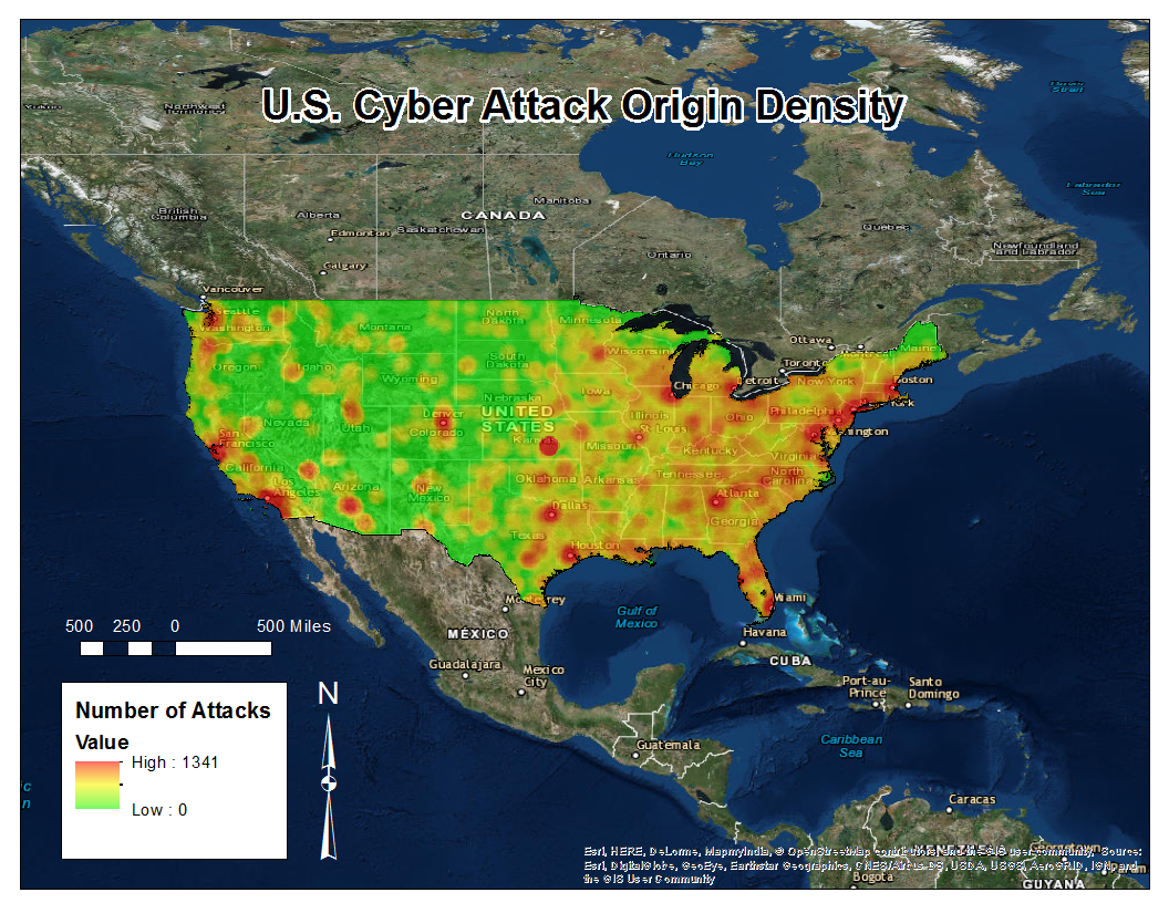 Spatial patterns of cyber attacks in U.S.