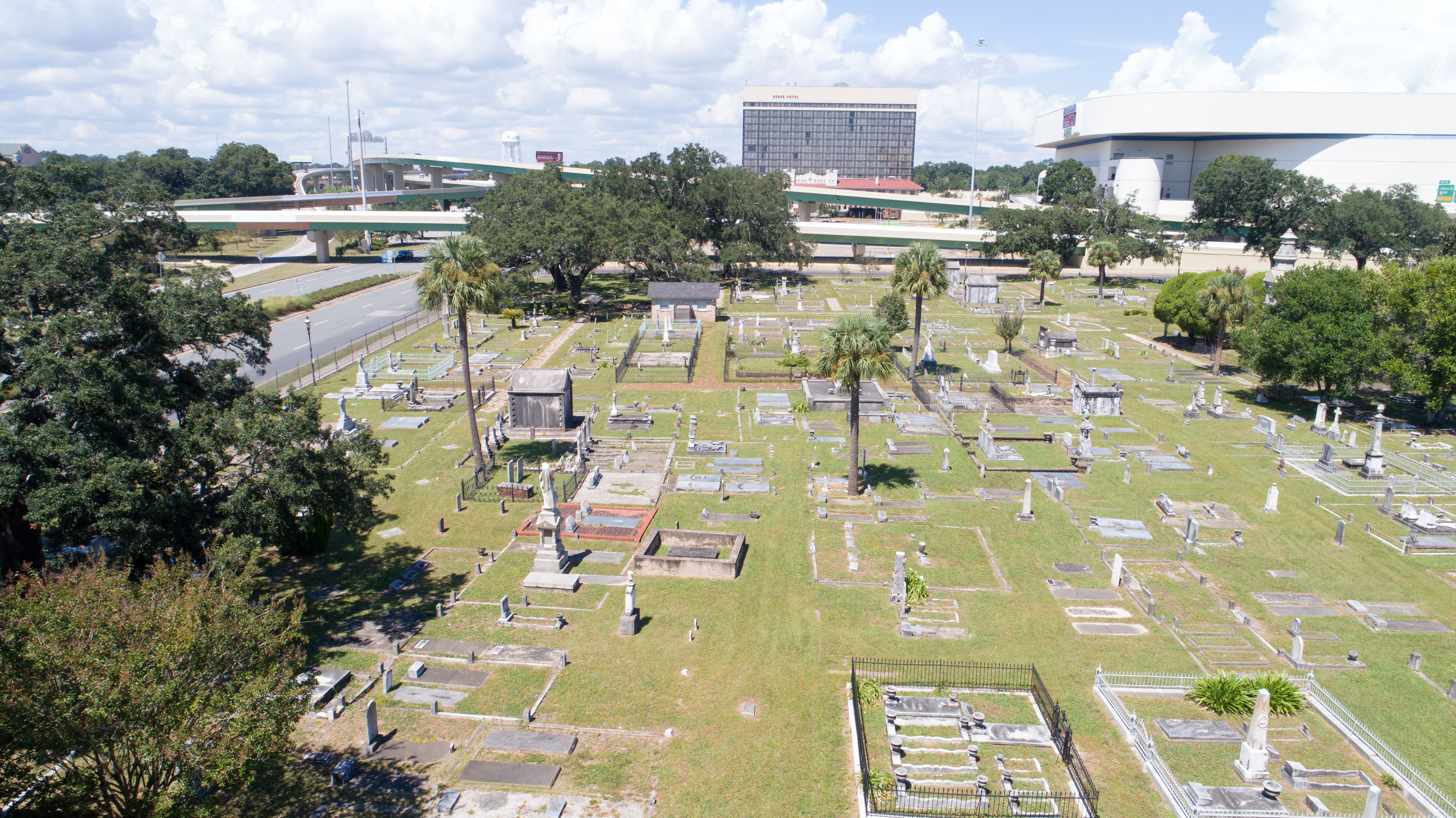 An image taken from a drone showing St. Michaels Cemetery