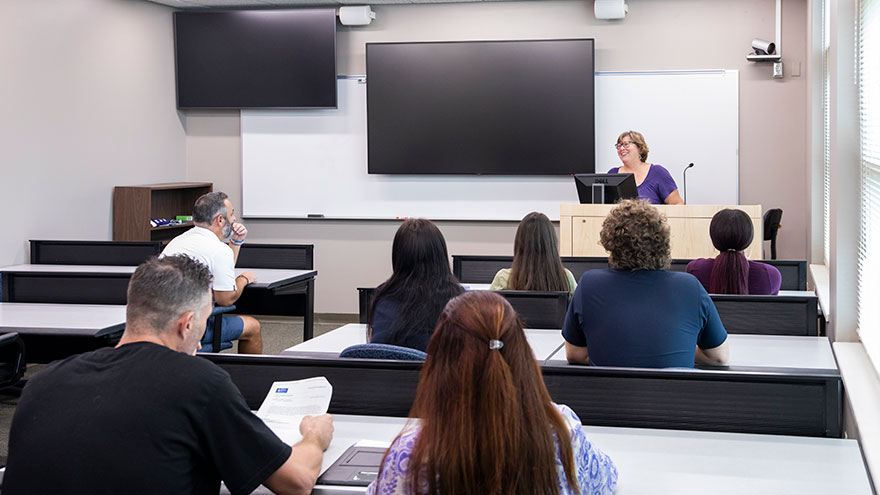 CCJ Emerald Coast classroom with students and professor