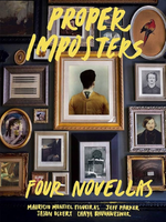 Proper Imposters Book Cover featuring a spread of framed portraits on a wall