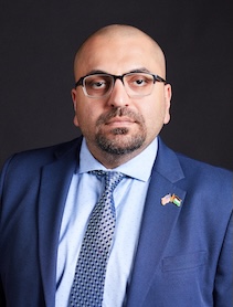 Guest speaker in a blue suit