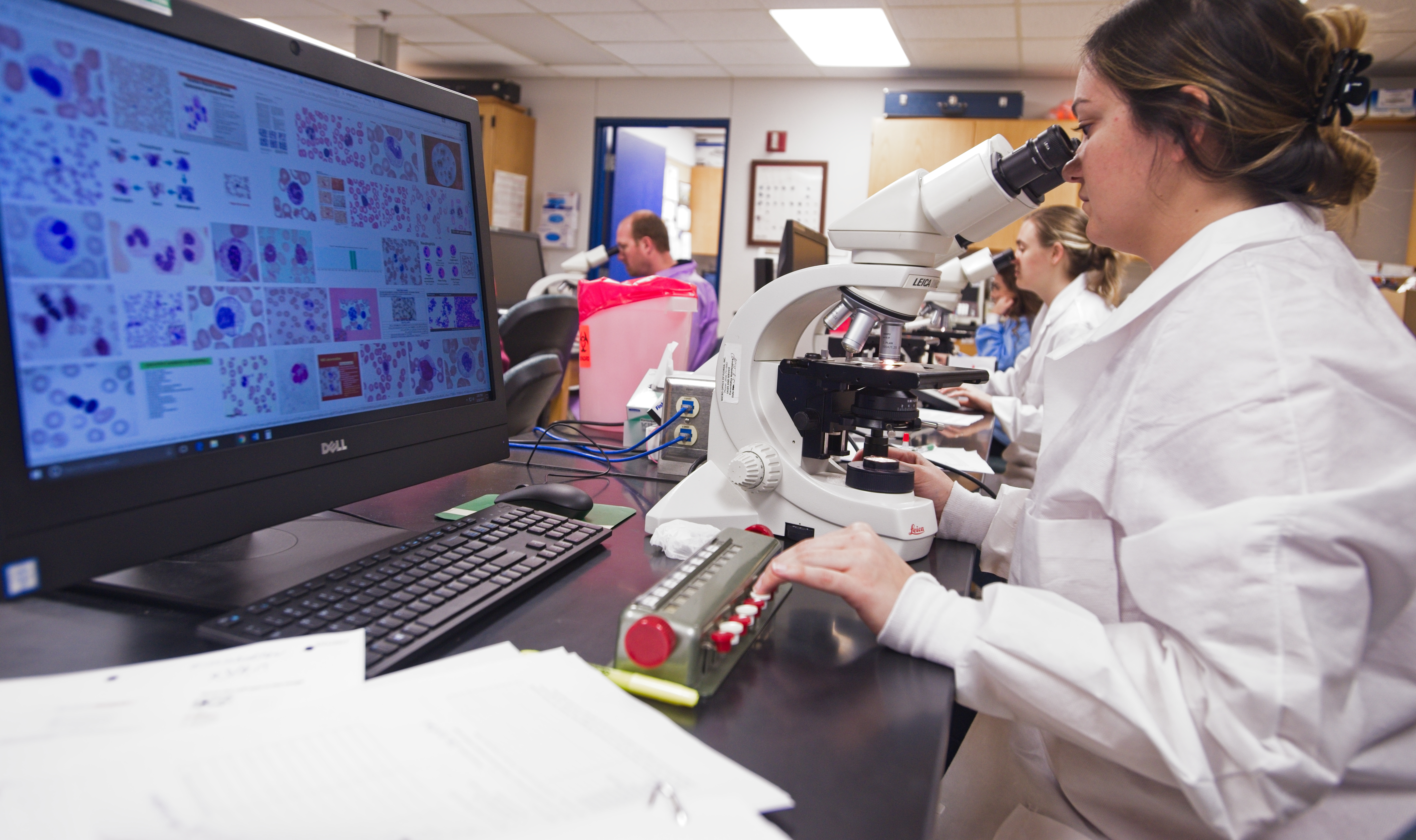 MLS student works with a microscope in class