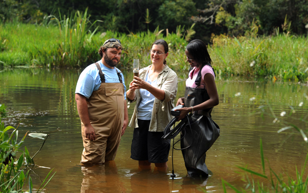 Jane Caffrey students getting wetland samples