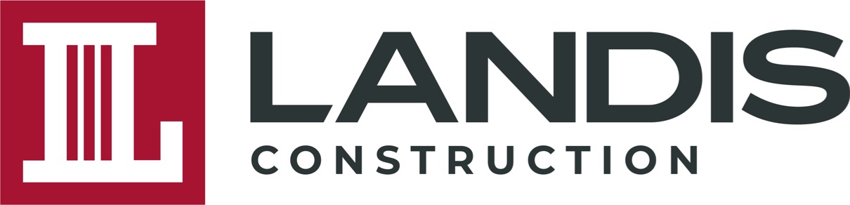 Logo with the words Landis Construction in black letters
