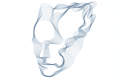 Outline of a man's face with beaded blue lines