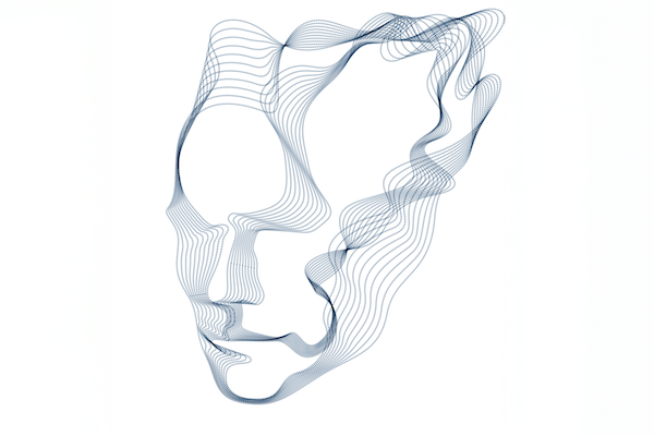 Blue lines form the outline of a man's face