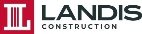 Logo with the words Landis Construction in black letters