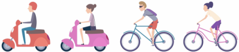 Students using mopeds and electric bikes