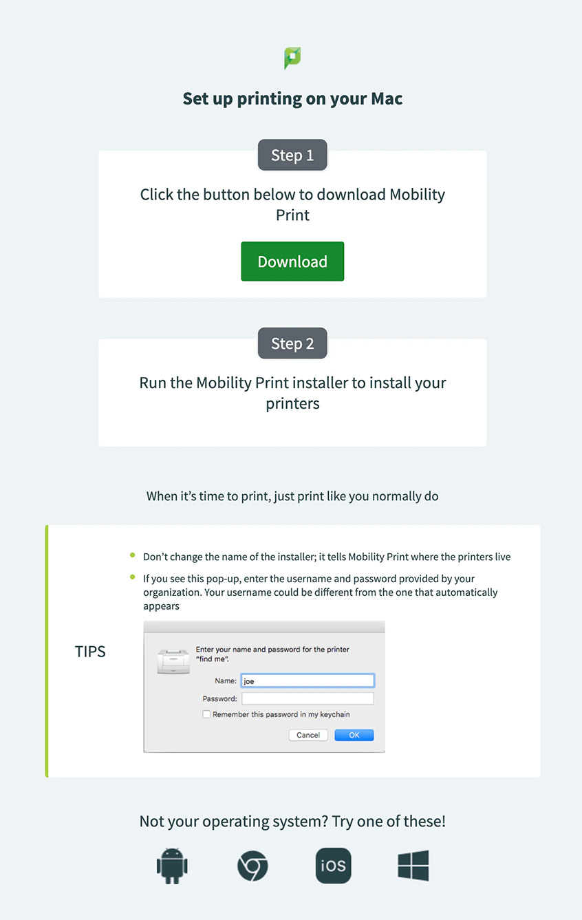 Mobility Print Instructions