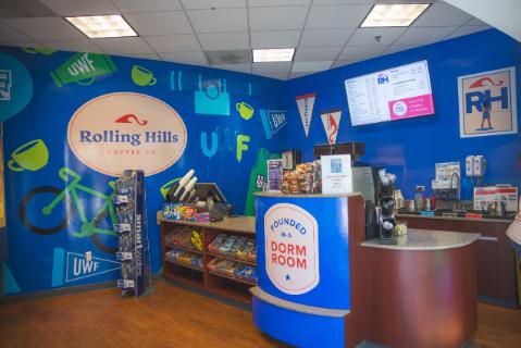Rolling Hills Coffee shop lobby and coffee bar station