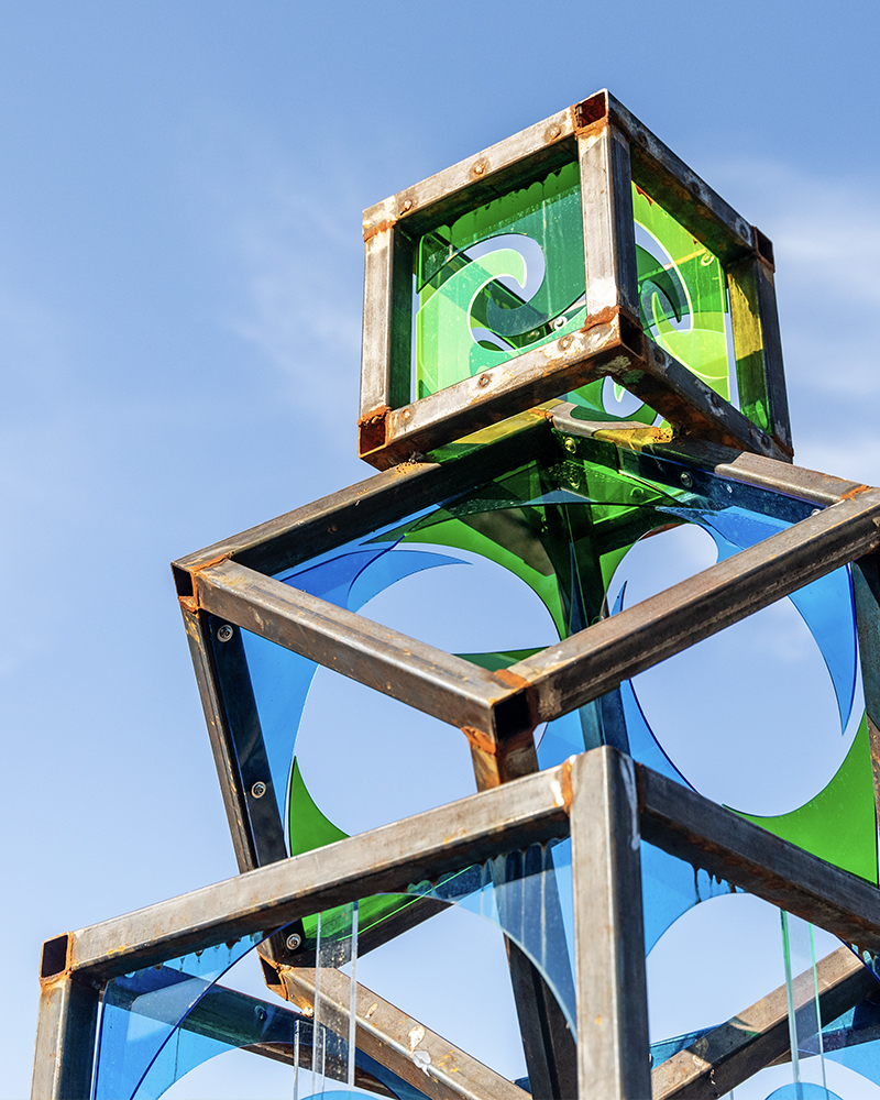 Outdoor nautilus sculpture of blocks