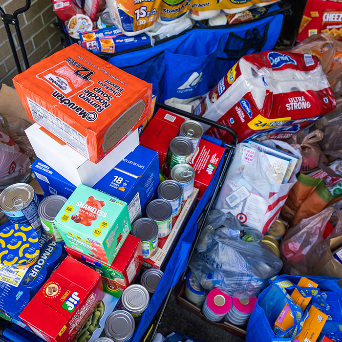 non-perishable foods ready to be distributed to the Argo Pantry