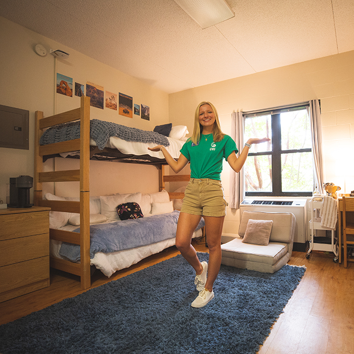 Student in their residence hall room