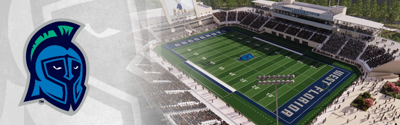 An arial view of a rendering of the future Darrel Gooden Stadium with Argie's head overlaid on the left side.