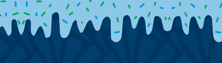 blue ice cream with sprinkles drips over pieces of the nautilus shell