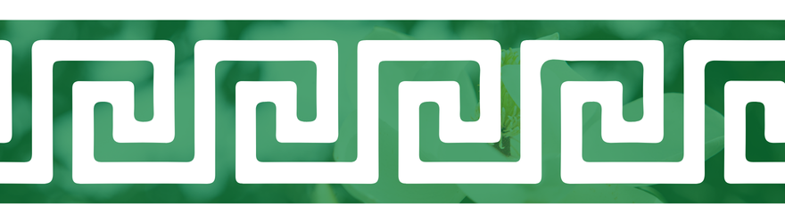 A white Greek key design is displayed on top of a green background.