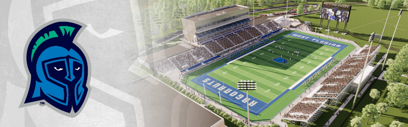 Argie Helmet next to a rendering of the new UWF stadium plan