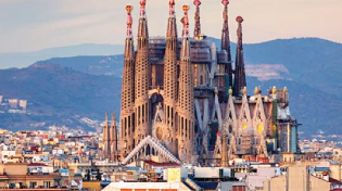 City view sunset of the Sagrada Familia in Barcelona Spain