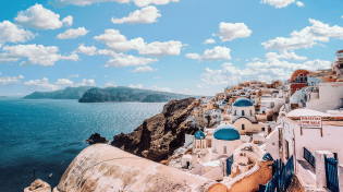 Cliff view of Santorini looking out into the ocean