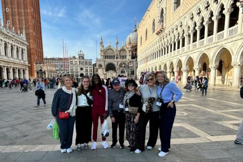 The group in a plaza from Northern Italy and Its Lakes