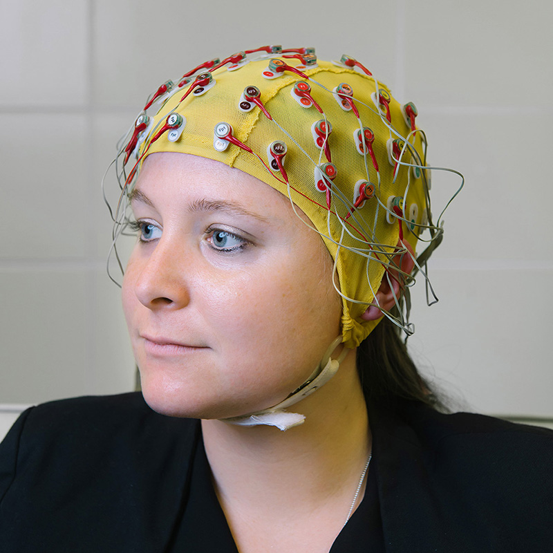 Dr. Izbicki wearing an EEG headset