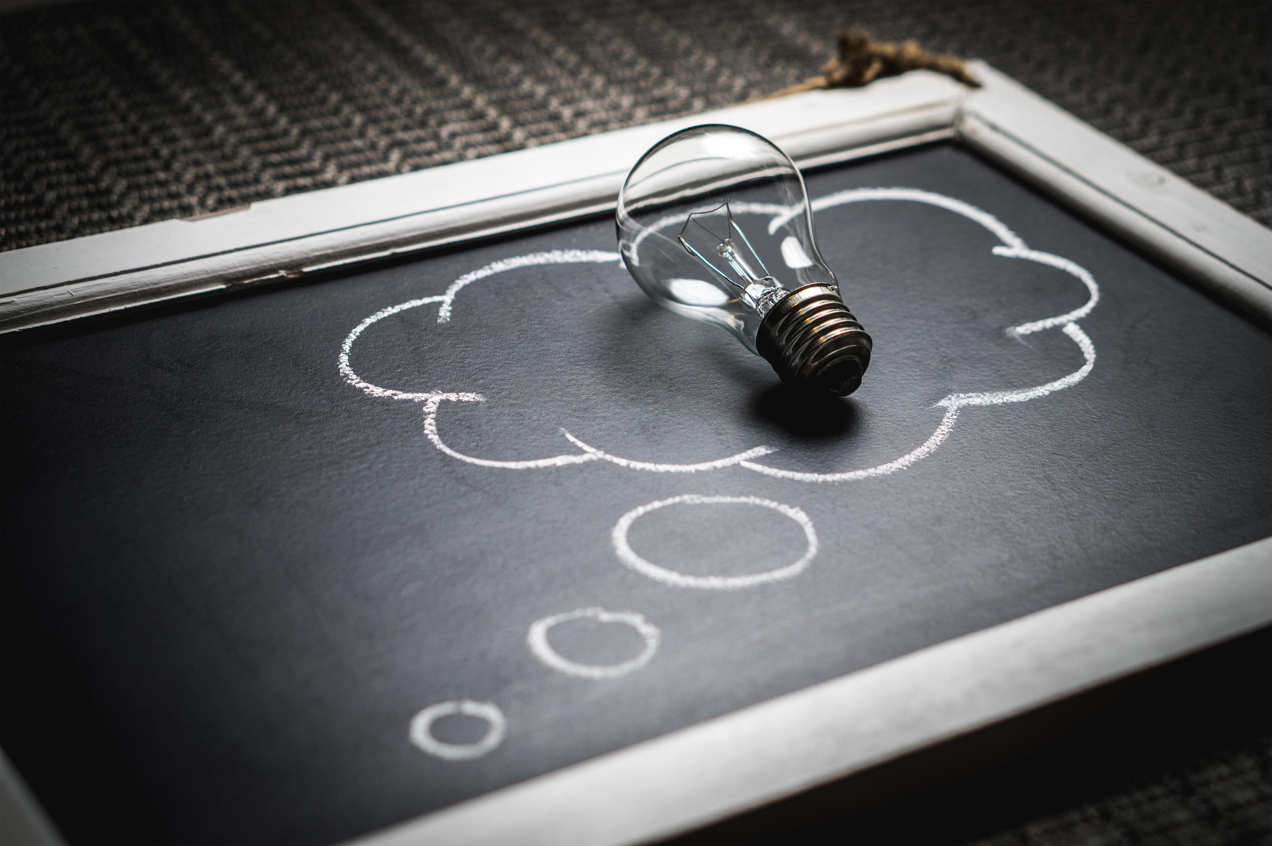 Image of a chalkboard with an idea cloud around a light bulb