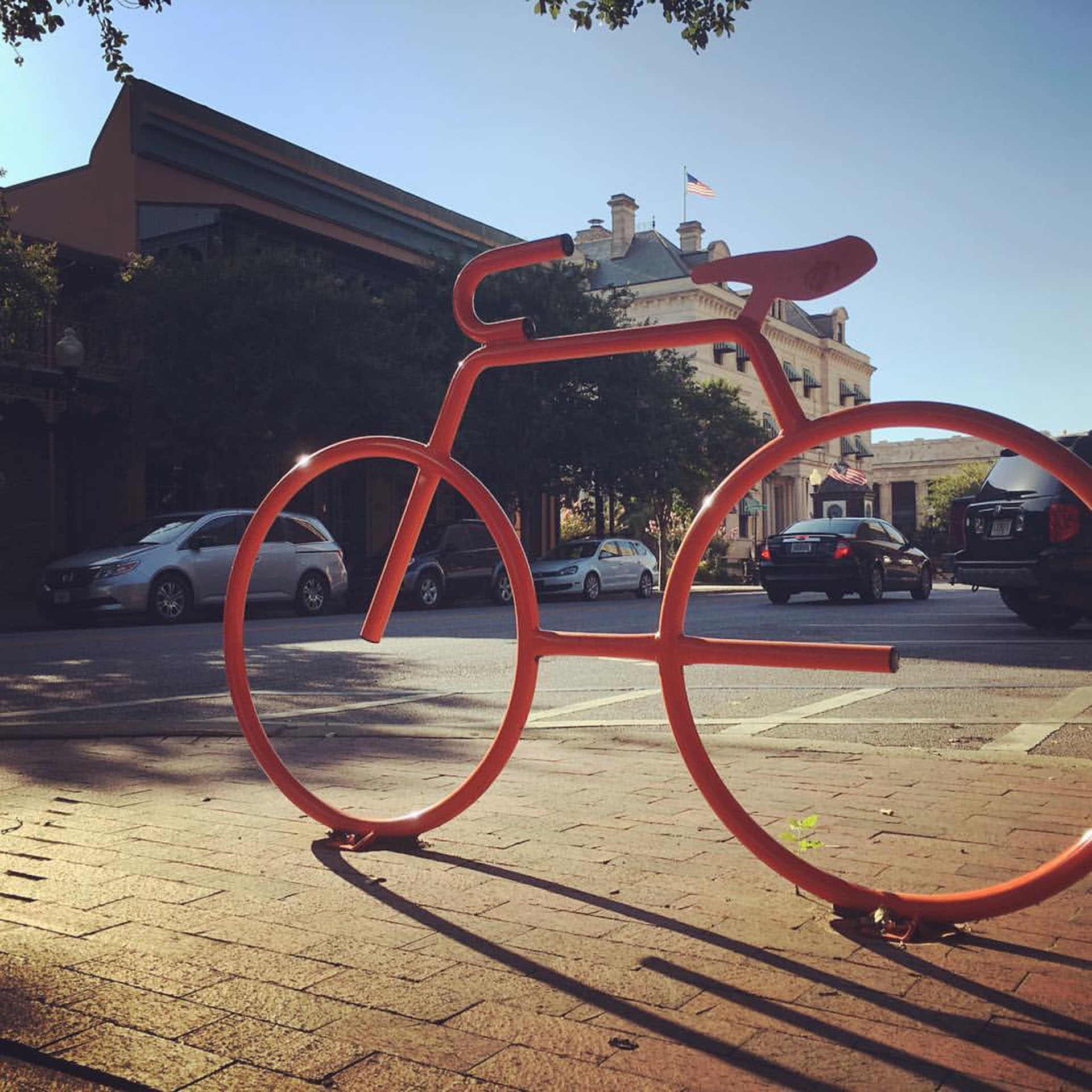 Outdoor bike shaped art sculpture.