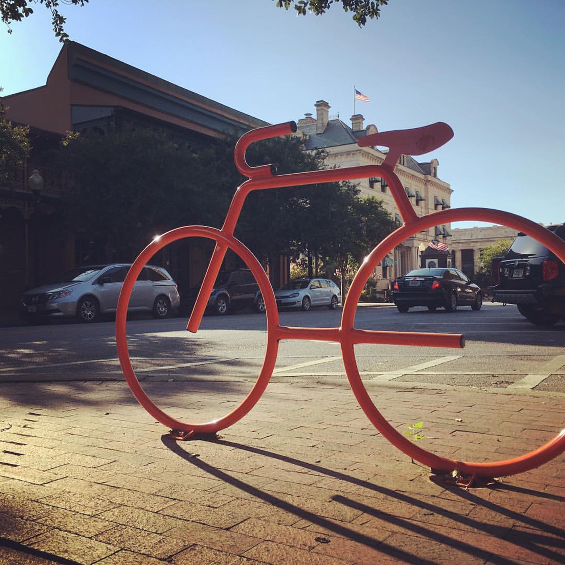 Image of downtown Pensacola; Bike; Bike stand