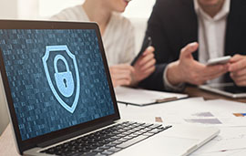 Laptop with a security lock showing on the screen