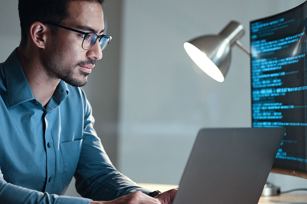 IT professional working on a laptop