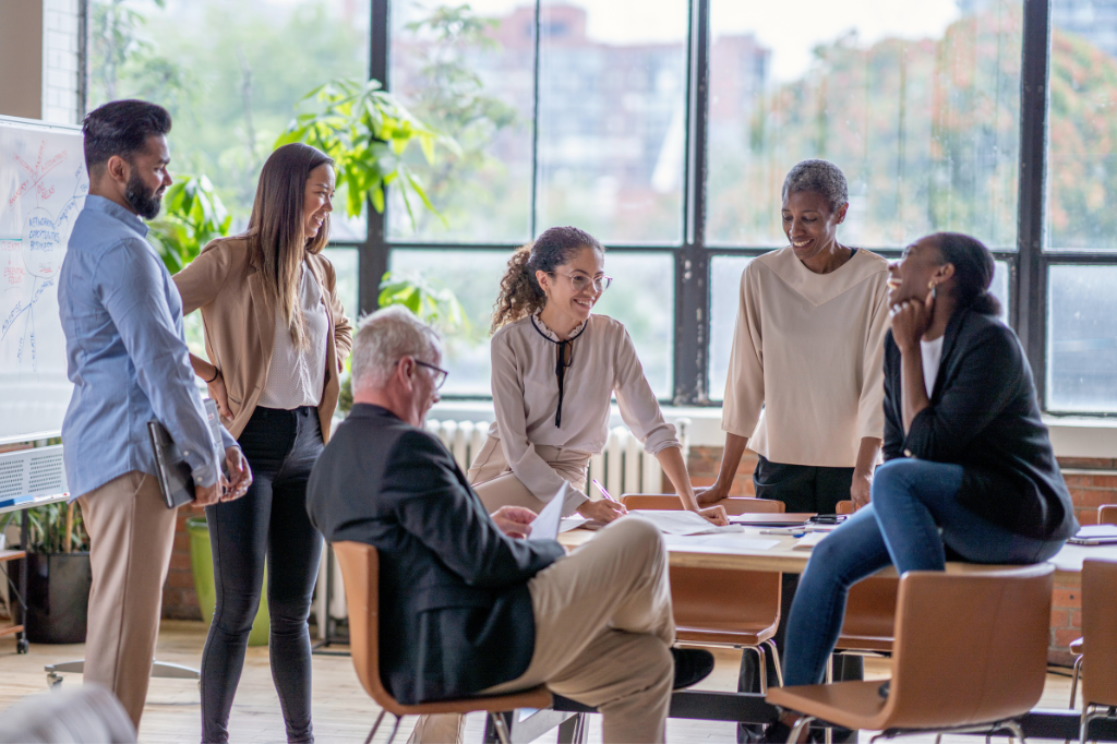 Men and women having a casual meeting