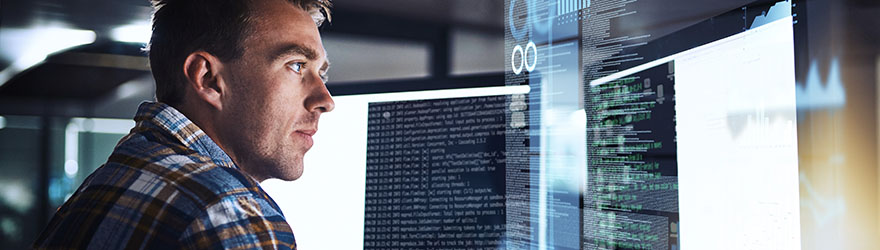 Portrait of an IT professional working on a computer