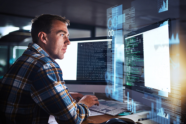 Technician working on computer
