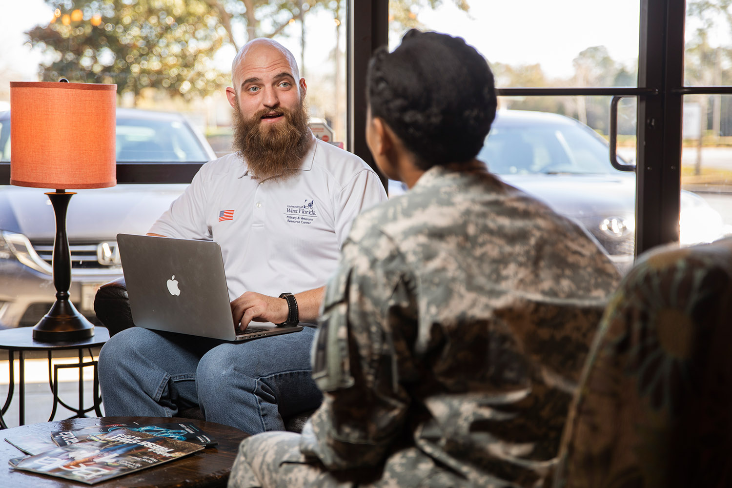 MVRC staff member meeting with military student
