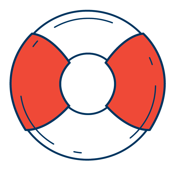 Illustration of a red and white life preserver.