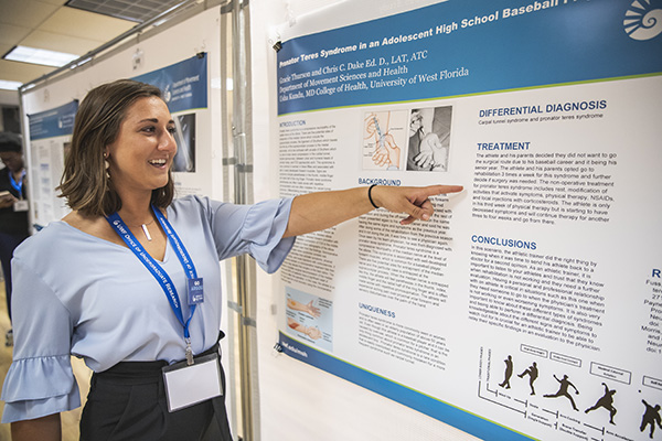 UWF student presenting research project at the UWF Student Scholars Symposium and Faculty Research Showcase.