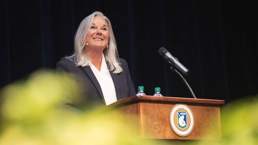 President Martha Saunders gives the State of the University
