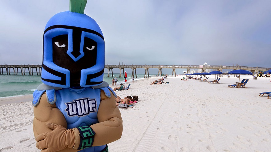 UWF mascot Argie stands at Pensacola Beach.
