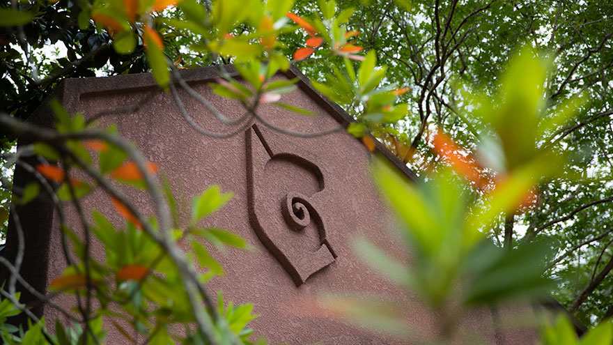 Nautilus archway framed in bushes