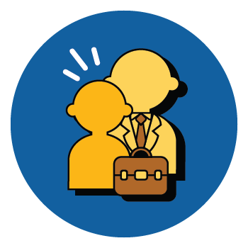 Graphic of a student and a professional with a briefcase.