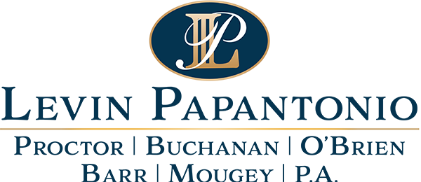 Levin Papantonio logo with tagline Proctor, Buchanan, O'Brien, Barr, Mougey, and P.A.