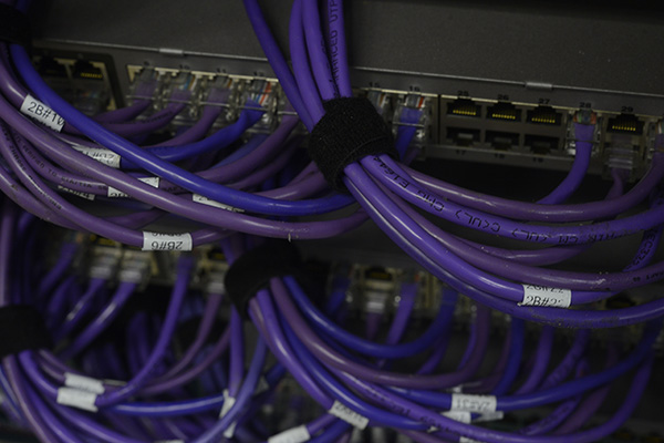 cables plugged into a network router