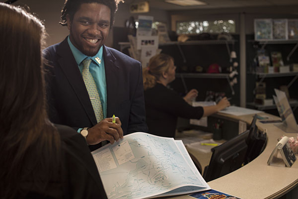 business manager reviewing data with a client